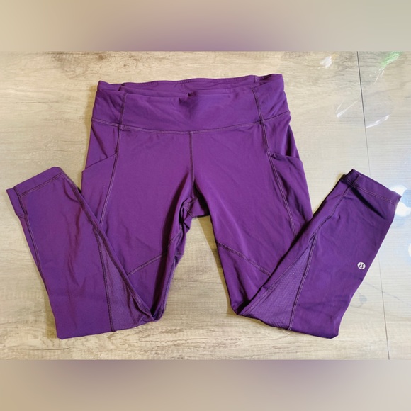 Size 10 lululemon mesh legging. Purple Mesh Crossover Back Stash Pocket Mid Rise - Picture 8 of 14